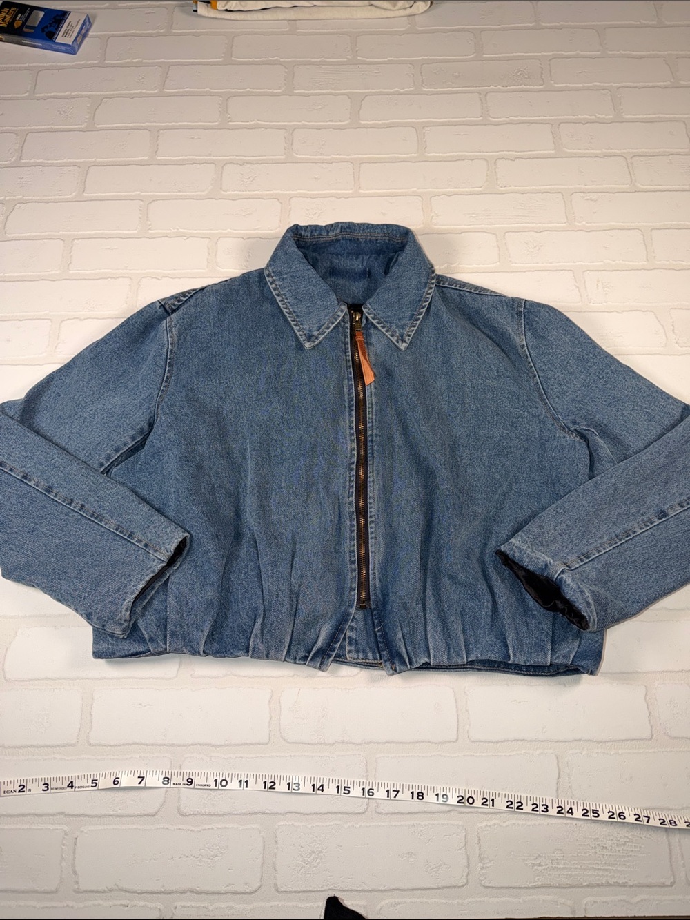 Cropped Blue Denim Zip-Front Jacket